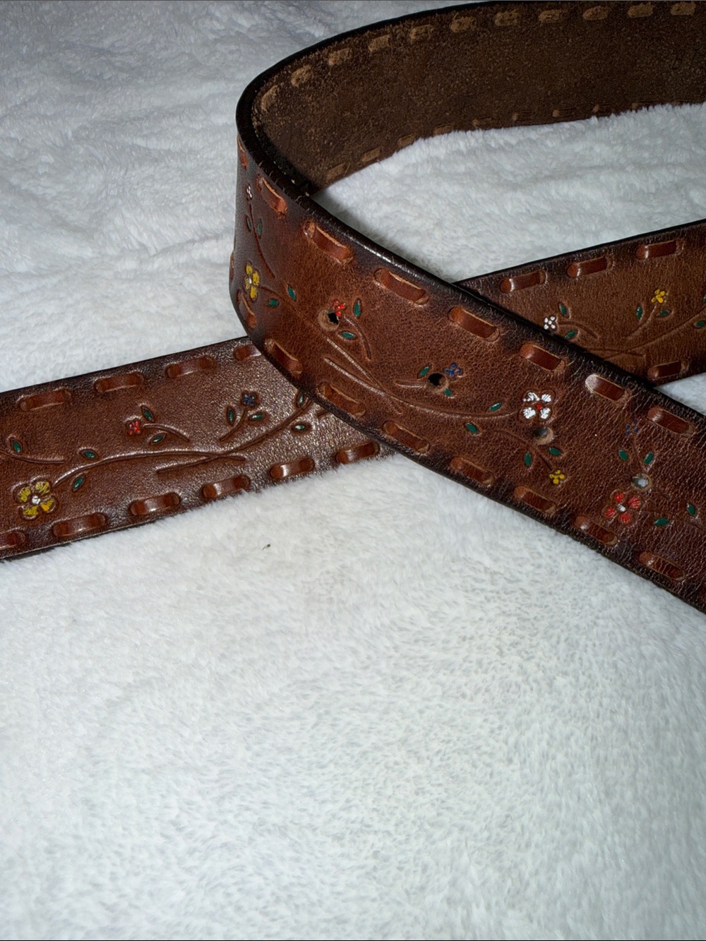 Fossil Accessory Collections boho floral whipstitch leather belt vintage 2000 - Picture 7 of 7